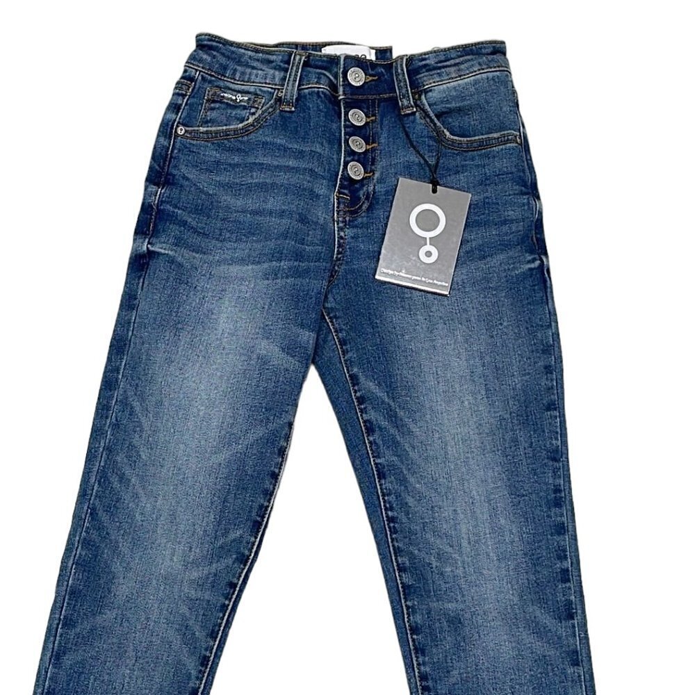 Insane Gene NWT Jeans Mid-Rise Skinny Dark Blue Denim Exposed Buttons Size 0 W23 - Picture 2 of 13